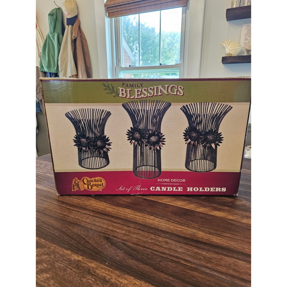 Cracker Barrel Family Blessings Metal Sunflower Candle Holders Set of 3 Black